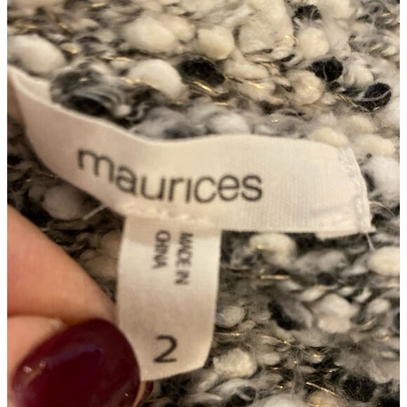 Maurice’s Long Cardigan Sweater Size 2X Extra Soft Black White Bubble Knit - Picture 8 of 11